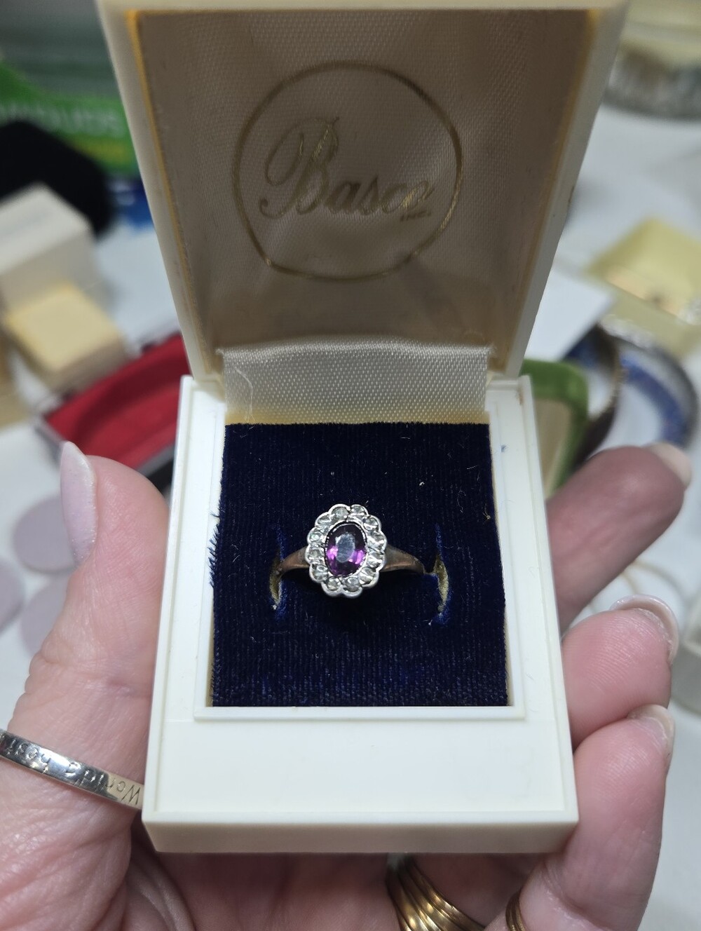 Victorian Gold Filled Purple Center Floral Halo Ring - Women Jewelry